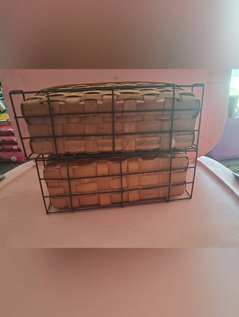 Vintage 2 Piece Set Woven Apple Accent Wall Baskets Set in Natural Brown